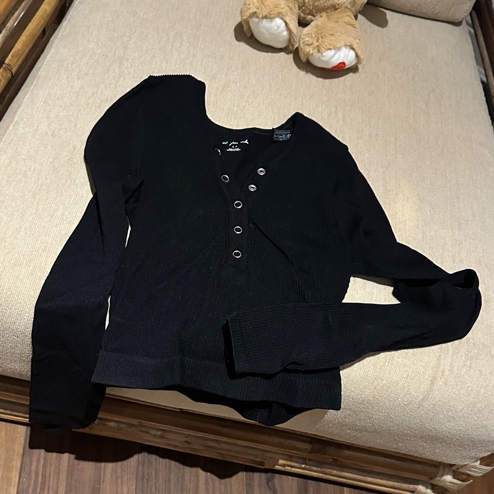 Black Ribbed Long Sleeve Top - Picture 2 of 3